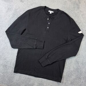James Perse Henley Shirt Mens 1 Small Black Graphic Supima Cotton Long Sleeve